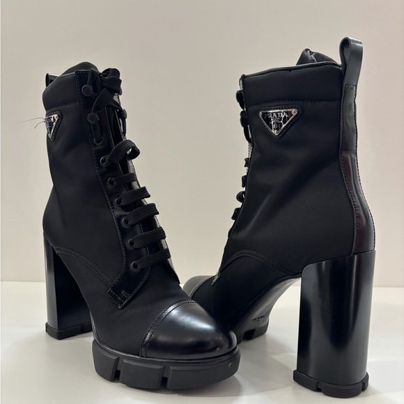 Prada Women's Elegant Black Lace-Up Boots